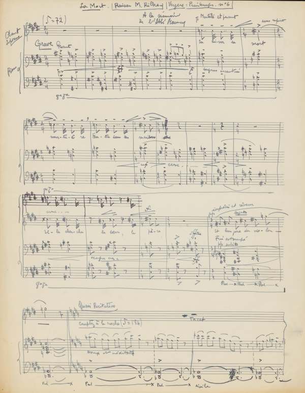 Manuscrit autographe de La Mort de Pierre Boulez, 1943